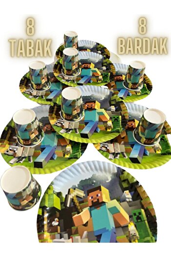 partyrüyası Minecraft Temalı Kağıt Tabak Ve Bardak Parti Seti 8 Kişilik