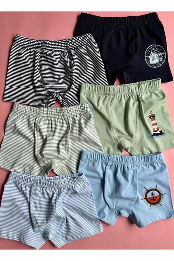 Elosia Sealer, 6-Pack Sailor Themed, Cotton, Printed Boys' Boxer Shorts
