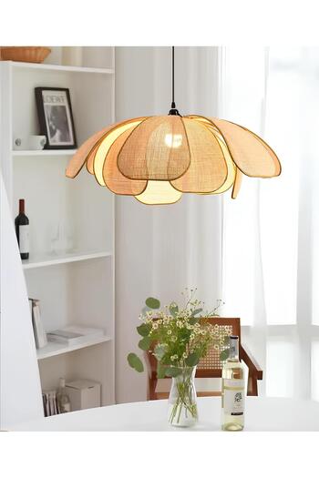 burenze Modern Iskandinav Tasarım Bohem Rose Çiçek Sarkıt Avize Hazeran Hasır Avize Rattan Salon Avizesi