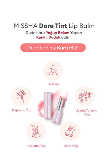 Missha Dudaklara Yoğun Bakım Yapan Renkli Dudak Balmı Dare Tint Lip Balm (01 PİNK CHOU)