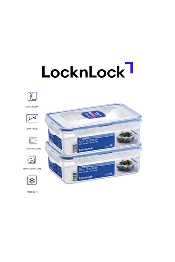 locknlock مجموعة من 2 عبوات مستطيلة محكمة الغلق سعة 1 لتر