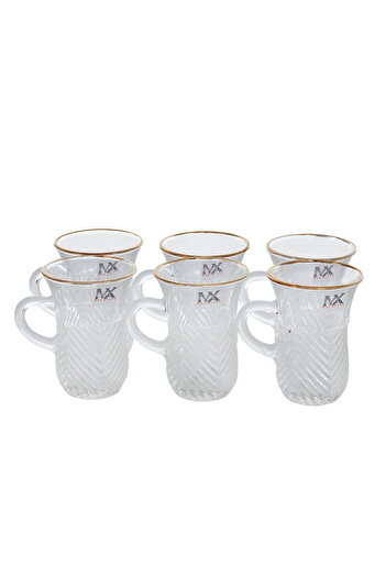 Alsaif Gallery Max Glass Tea Cup Set from Saif Gallery, 6 Pieces, Glass Handle, Gold Line - Clear
