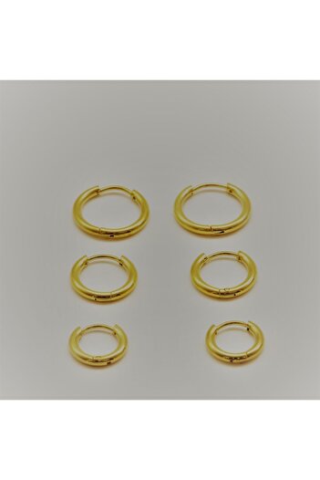 MAZEN 316L Real Steel Set Hoop Earrings Yellow 6 Pieces (3 Different Sizes) 8Mm-10Mm-12Mm