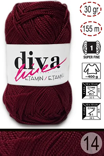 Diva İplik Diva Line Diva Etamin Business Orlon 14 Μπορντό
