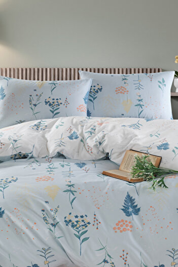 Eponj Home Çift Kişilik Pamuklu Nevresim Takımı 4 Parça – Hanami Desen – Mint / Yumuşak Dokulu