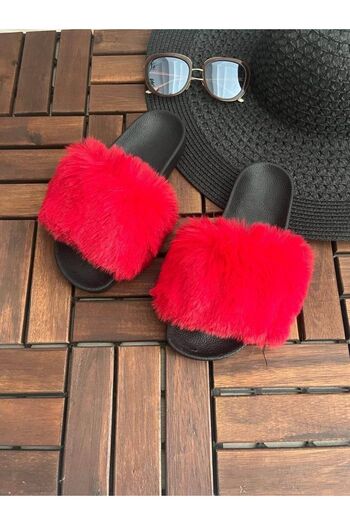 Behtah Kundura Furry Women's Slippers Anatomical Sole Outdoor Indoor Dowry Guest Slippers