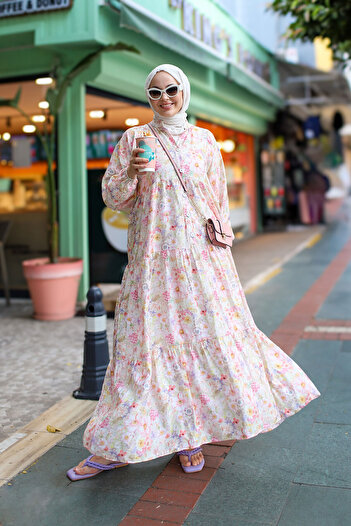LOCCO Women's Floral Patterned Dress Powder