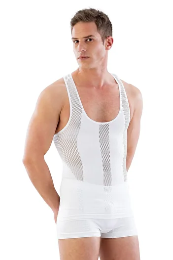 Emay White E1009 Mesh Men's Corset Undershirt