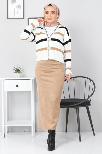 Tesettür Dünyası Suede Pencil Skirt Tsd0034 Camel