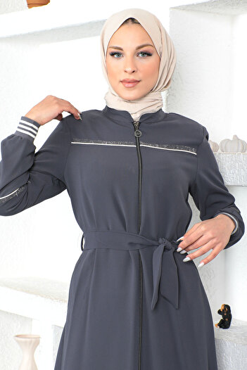 Tesettür Dünyası Ribbed Hijab Abaya Tsd230328 Gray