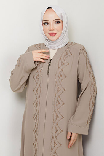 Tesettür Dünyası V-Neck Abaya - Beige (Tsd 250123 )