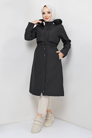 Tesettür Dünyası Nášivka Detailed Coat TSD231011 Black