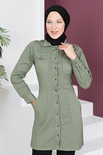 Tesettür Dünyası Tunic with Snap Fasteners TSD230527 Khaki