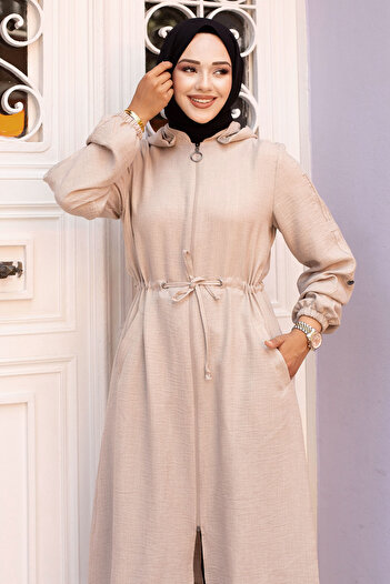 Tesettür Dünyası Beige Hooded Cap - Rope Drawstring, TSD240701