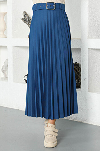 Tesettür Dünyası Tsd 220915   Model Indigo Belted Pleated Skirt