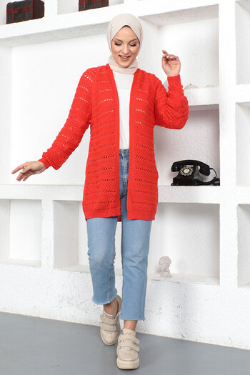 Tesettür Dünyası Knitted Knitwear Cardigan Tsd230348 Orange