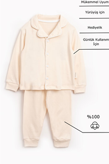 Vauva Baby Girl and Boy Pajamas Set 100% Cotton Front Button Nightgown Set