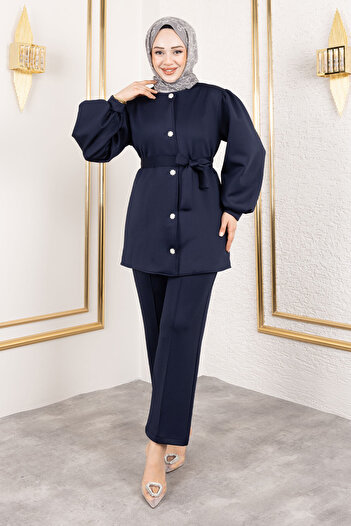 Tesettür Dünyası Navy Blue Front Buttoned Scuba Suit Tsd 250133