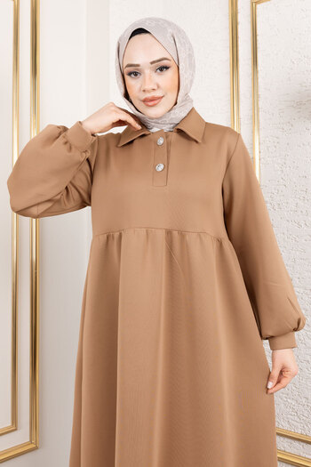 Tesettür Dünyası Scuba Long Hijab Dress Tsd250129 Camel
