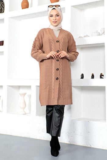 Tesettür Dünyası Buttoned Knitwear Cardigan Tsd230208 Mink