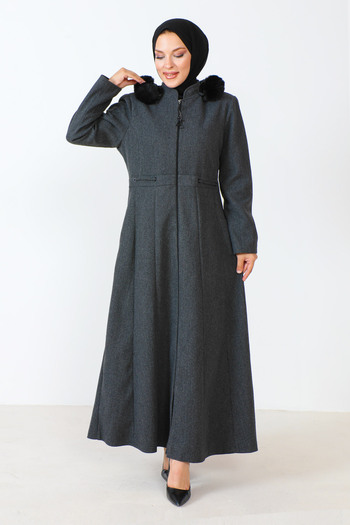 Tesettür Dünyası Full Length Zippered Coat TSD230803 Anthracite
