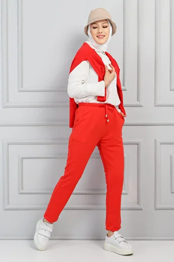 Tesettür Dünyası Elastic Waist Pencil Trousers Tsd220303 Red