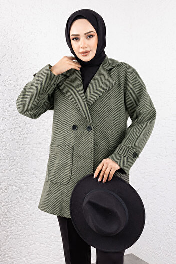Tesettür Dünyası Khaki Coat - Tsd with Bag Pocket and Epaulette Detail 240954