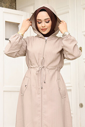 Tesettür Dünyası Μπεζ Hijab Ferace - Hooded, Rope Gather, Tsd 240239
