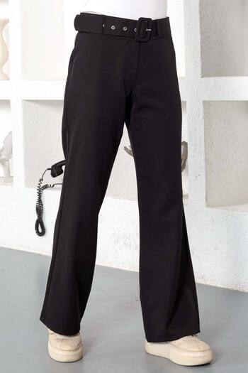 Tesettür Dünyası Belted Wide Leg Trousers Tsd221110 Black