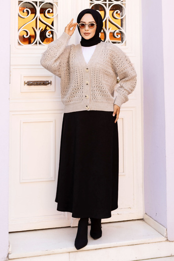 Tesettür Dünyası Mink Knitwear Cardigan - Buttoned and Perforated, TSD 240717