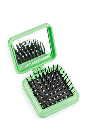 Lionesse Avocado Figured Mirrored Pocket Hair Brush 1950 – Portable, Travel Size
