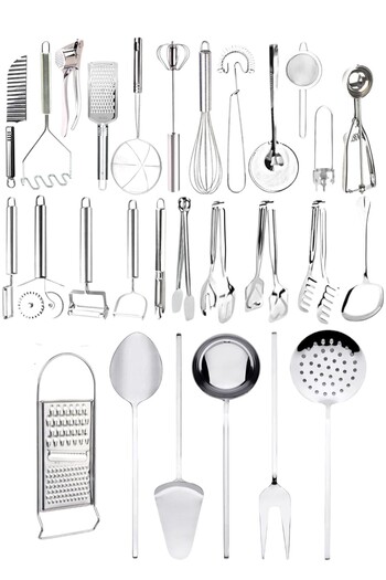 Mirilliahome Stainless Steel 28 Piece Kitchen Serving Set – Practical Dowry Kitchen Utensils