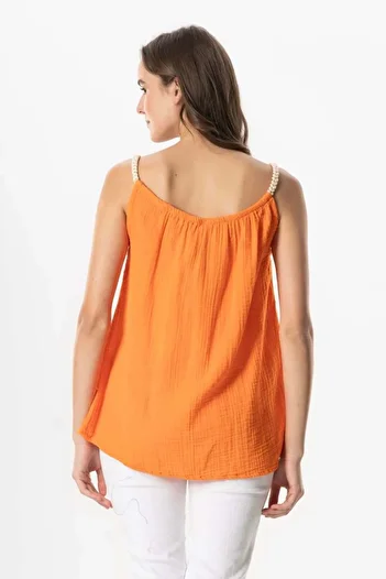 Eliş Şile Bezi Orange Trnc Strappy Alaçatı Summer Muslin Blouse