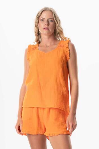 Eliş Şile Bezi Orange Collar Muslim Blouse - Detailed Duru Oval Collar and Ruffle