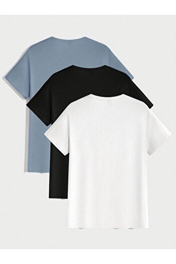 CLAYES 3-Piece Basic Single Jersey T-Shirt - Baby Blue Black White Oversize Crew Neck T-Shirt