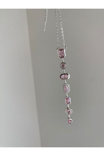 Vadısh store Pembe Taşlı Özel Tasarım Silver Y Kolye