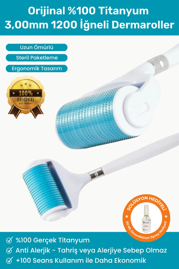 Dermapolin Original 100% Titanium 3,00 mm 1200 Needles 100 Use Body Dermaroller for Crack & Cellulite