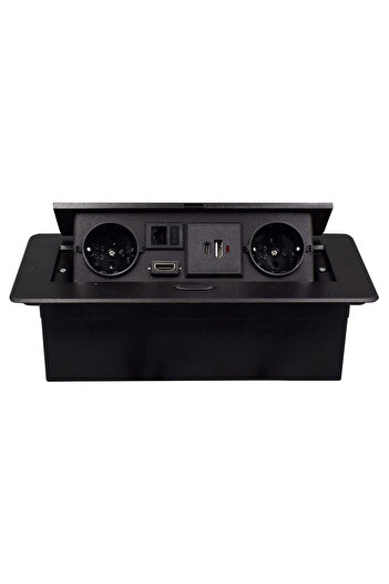 ATOMKIT Priza Incorporabila in mobilier, ATOMKIT, 2 Prize Schuko, USB-A+C ,Intrare HDMI, Intrare retea