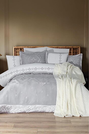Çeyiz Diyarı Mercan 10 Piece Blanket Dowry Set Gray