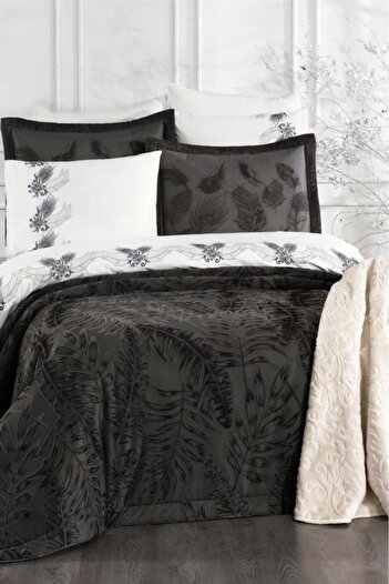 Çeyiz Diyarı Defne 10 Piece Dowry Set with Blanket Anthracite