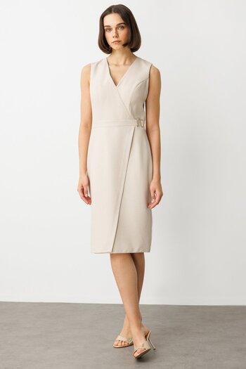 Ekol Waist Metal Accessory Sleeveless Dress