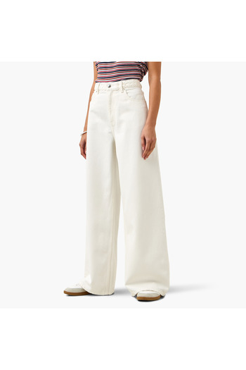 Lee Cooper Straight Fit Braided High Rise Jeans with Pockets