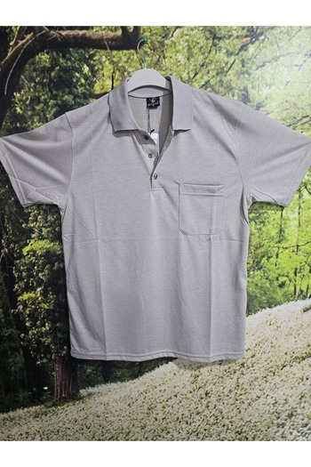 KMKkombin Dad Large Size Solid Color T-Shirt Polo Neck with Pockets