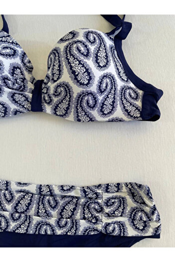 hazelin Women's Navy Blue White Ethnic Pattern Bikini Set Hzl25S-Lc213