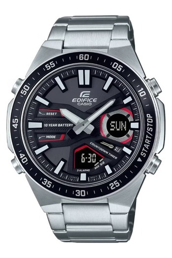 Casio Men's Stainless Steel Analog Digital Black Round Dial Watch