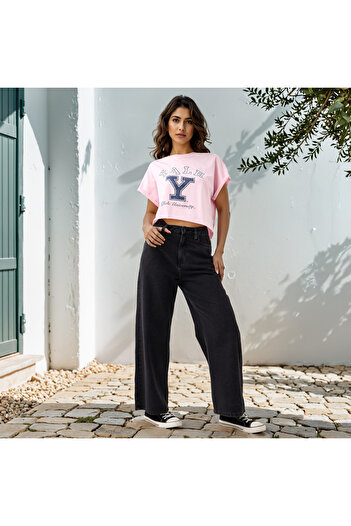 SP Characters Varsity Print Cropped T-shirt with Extended Sleeves