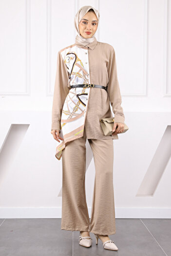 İmajButik Mink Patterned Modal Tunic Pants Set