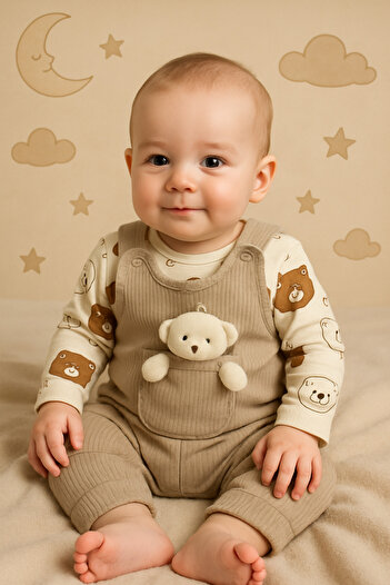 NAFİTTO Teddy Bear Baby Romper - Bodysuit and Jumpsuit – 3-6-9 Months Baby Clothing