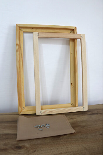 AKSU SANAT Natural Wood Canvas Frame + Canvas Fence + Interlace + Frame Hanger + Screws (35X50 cm)