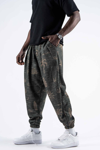 Superbluemexico Men's Elastic Printed Khaki Jogger Pants